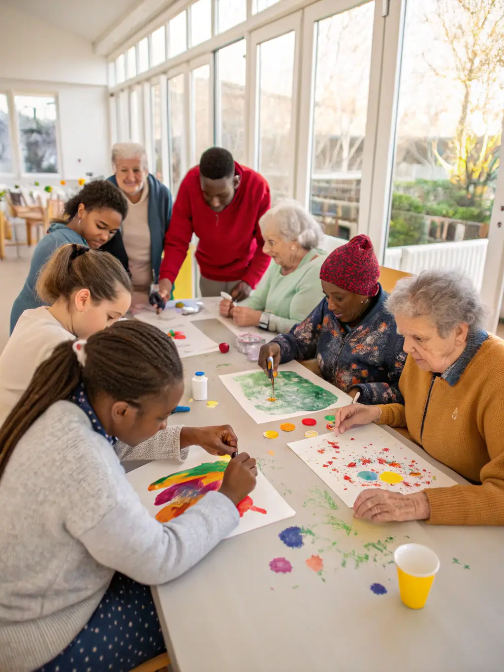 A photograph capturing a diverse group of community members participating in an ASSOCIATION ANTRE PEAUX art workshop, showcasing collaboration and engagement.