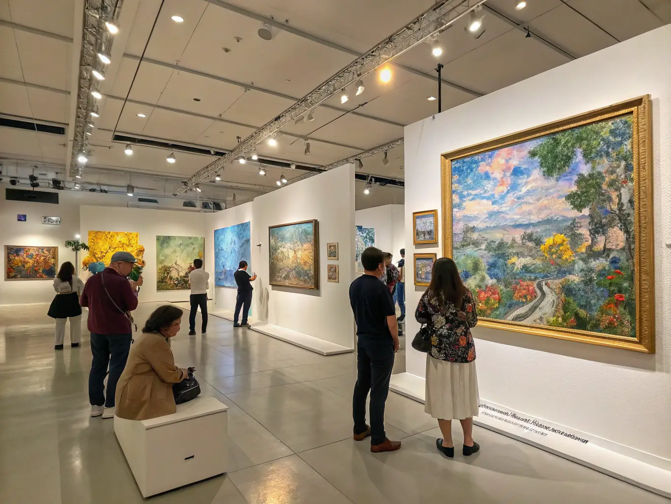 A vibrant image of a cultural exhibition showcasing the works of local artists, highlighting the organization's role in promoting artistic innovation and cultural dynamism.